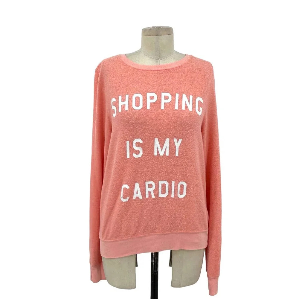 Wildfox‎ Shopping Is My Cardio Pink Baggy Jumper Sweatshirt Size XS